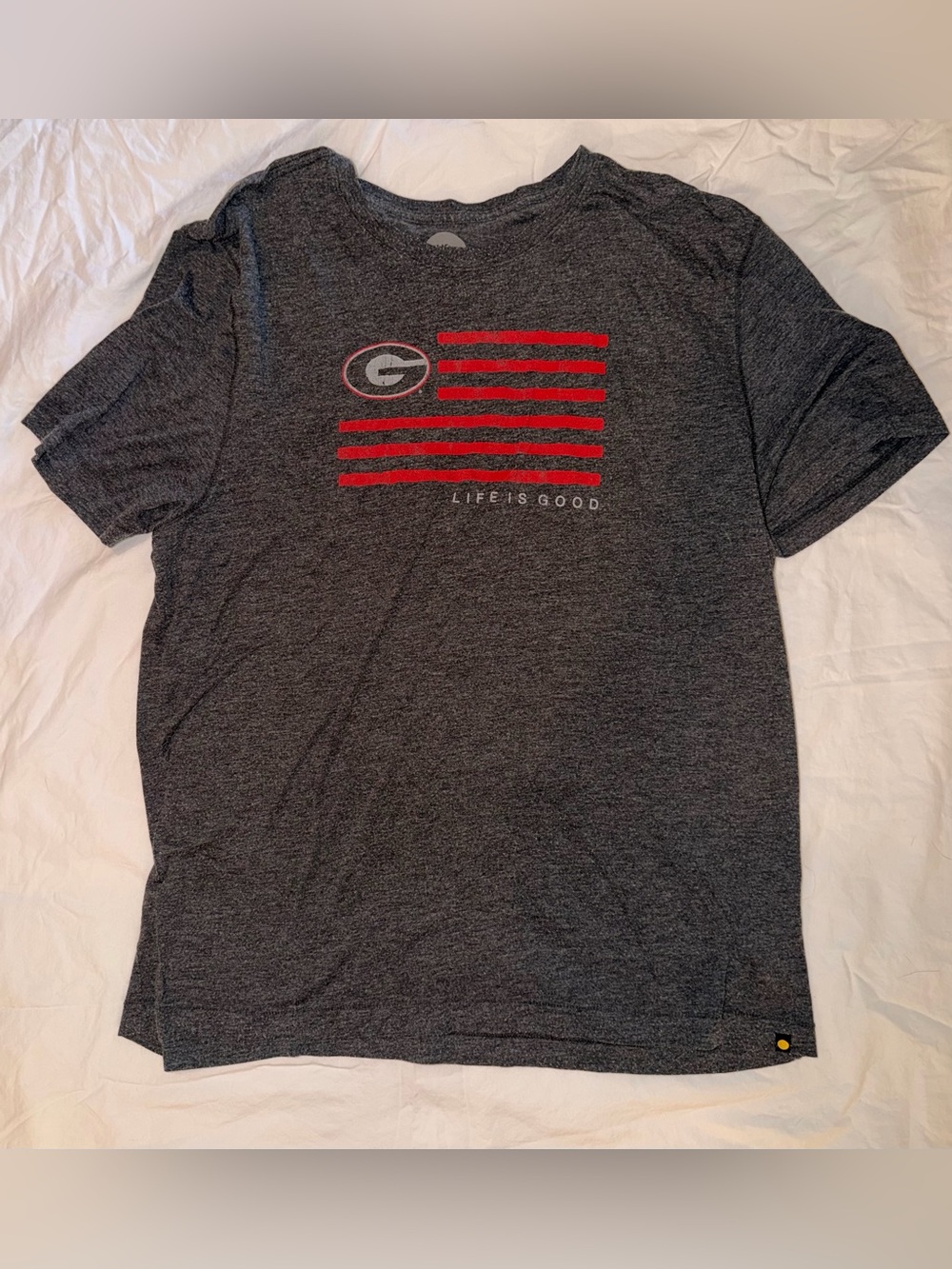 Life Is Good Men's Charcoal Graphic Tee with Red Stripes